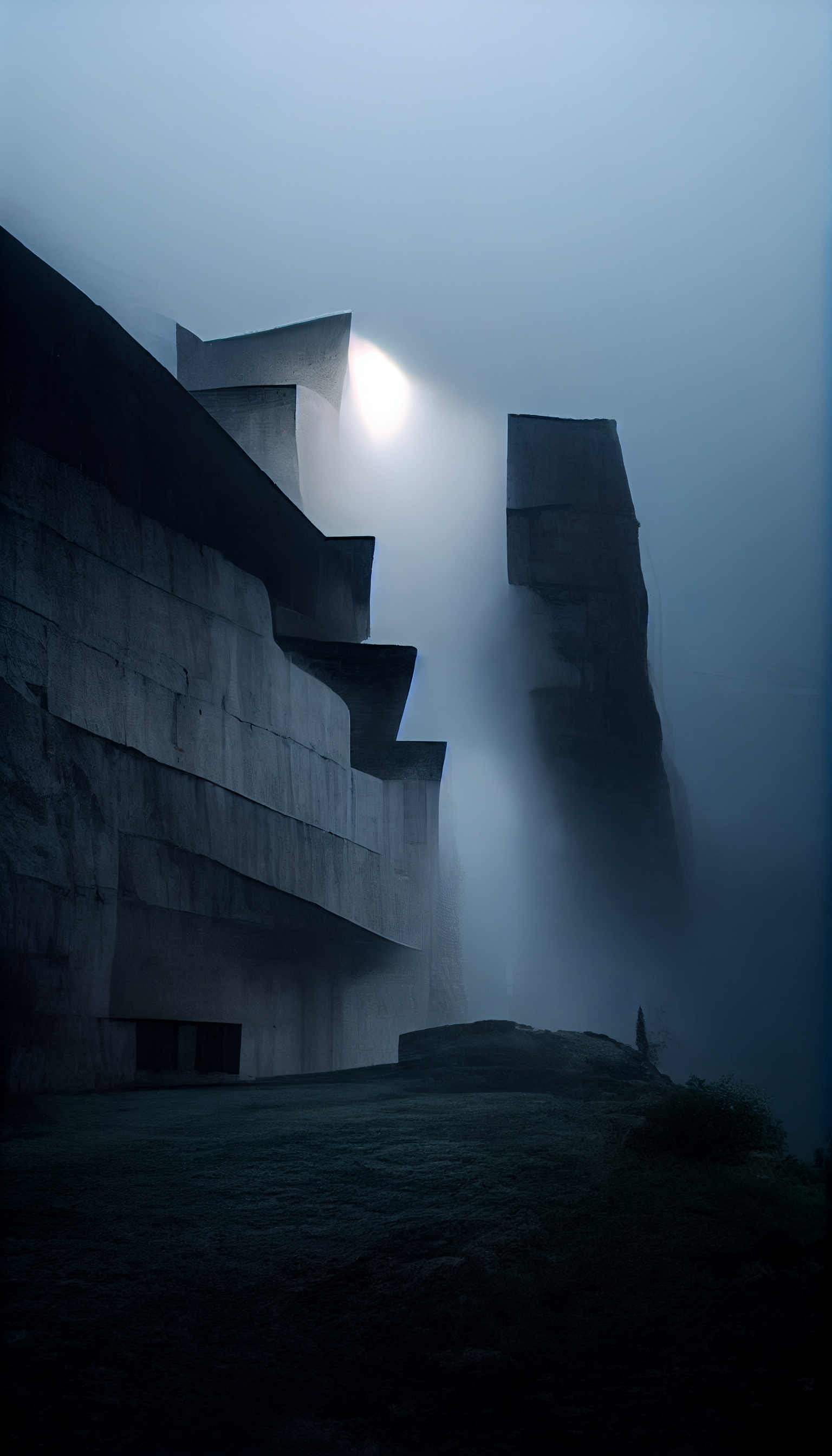 **tadao ando brutalism house on a cliff in the dark surrounded by foggy lights --w 1080 --h 1920 --upbeta --v 3** - Upscaled (Beta) by <@956866923587596328> (fast)