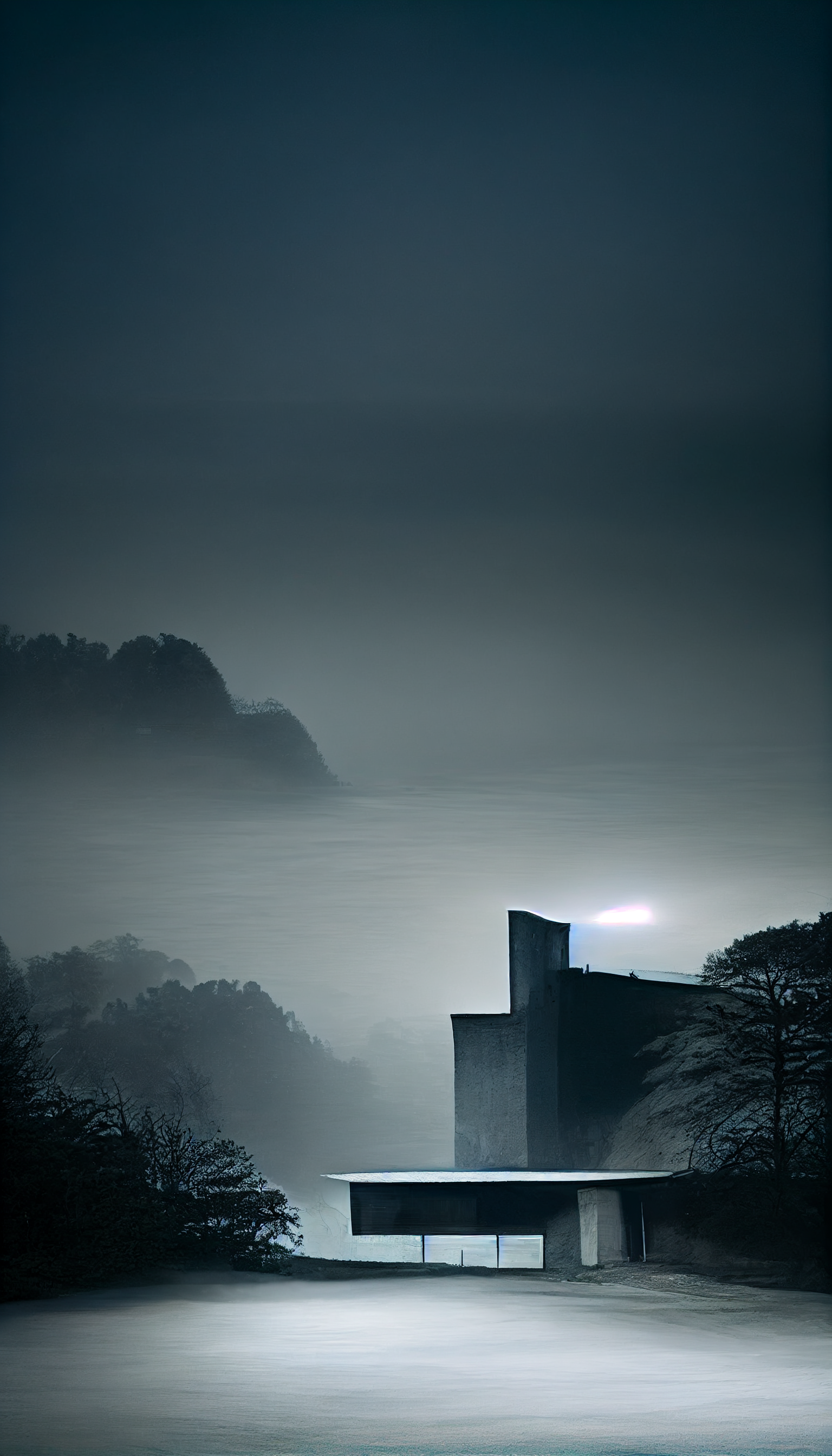 **tadao ando brutalism house on a cliff in the dark surrounded by foggy lights --w 1080 --h 1920 --upbeta --v 3** - Upscaled (Beta) by <@956866923587596328> (fast)