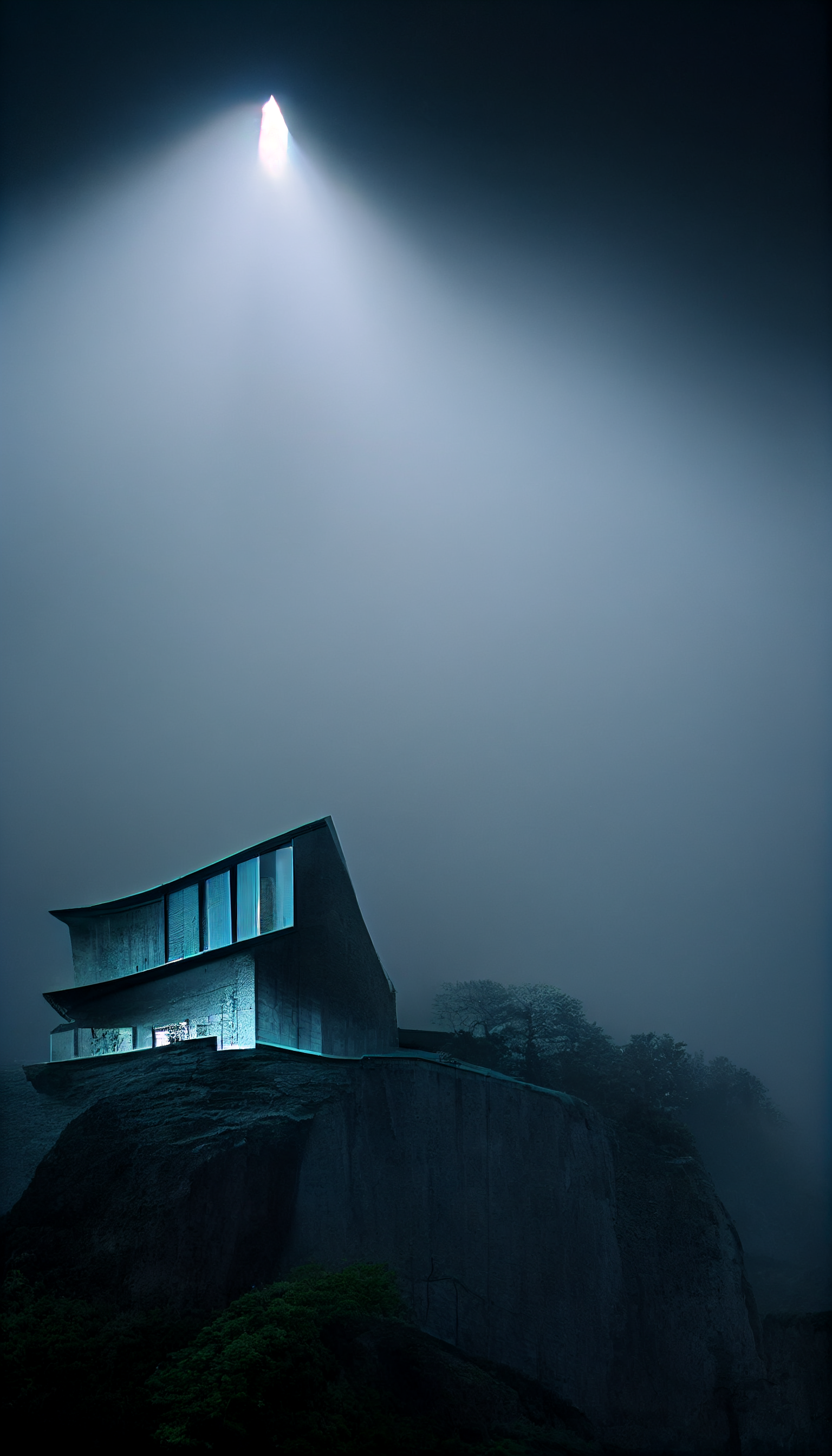 **tadao ando brutalism house on a cliff in the dark surrounded by foggy lights --w 1080 --h 1920 --upbeta --v 3** - Upscaled (Beta) by <@956866923587596328> (fast)