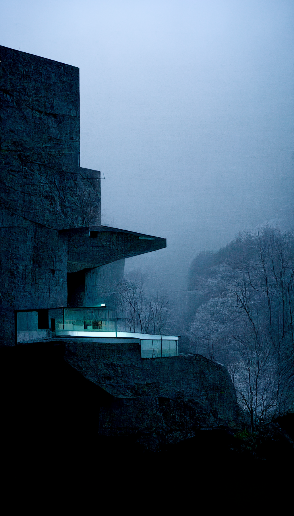 **tadao ando brutalism house on a cliff in the dark surrounded by foggy lights --w 1080 --h 1920 --upbeta --v 3** - Upscaled by <@956866923587596328> (fast)