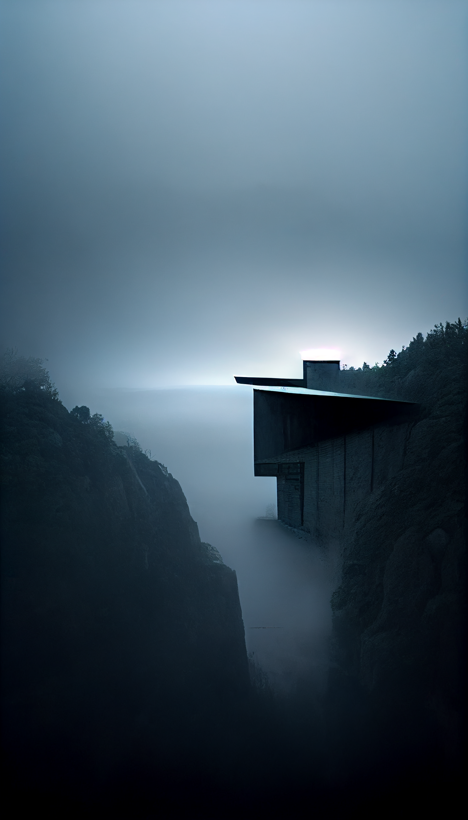 **tadao ando brutalism house on a cliff in the dark surrounded by foggy lights --w 1080 --h 1920 --upbeta --v 3** - Upscaled (Beta) by <@956866923587596328> (fast)