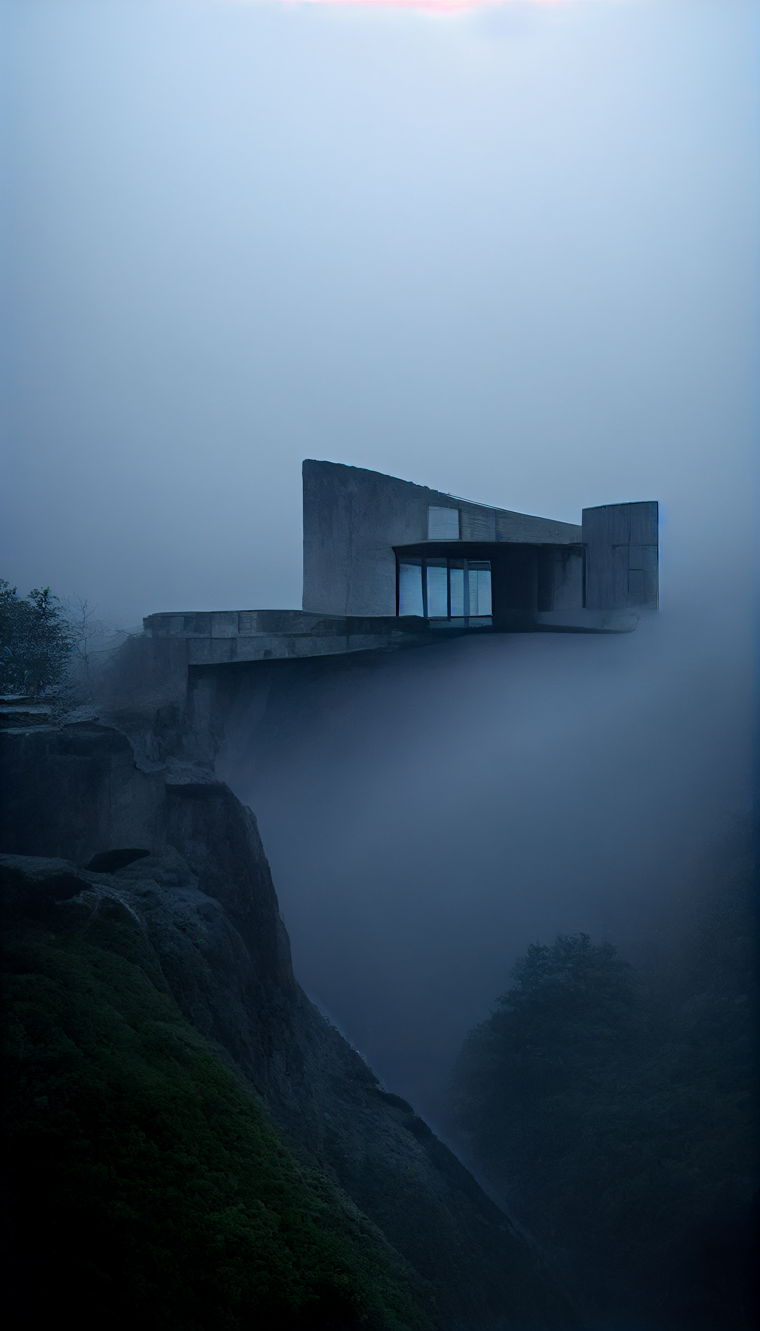 **tadao ando brutalism house on a cliff in the dark surrounded by foggy lights --w 1080 --h 1920 --upbeta** - Upscaled (Beta) by <@956866923587596328> (fast)
