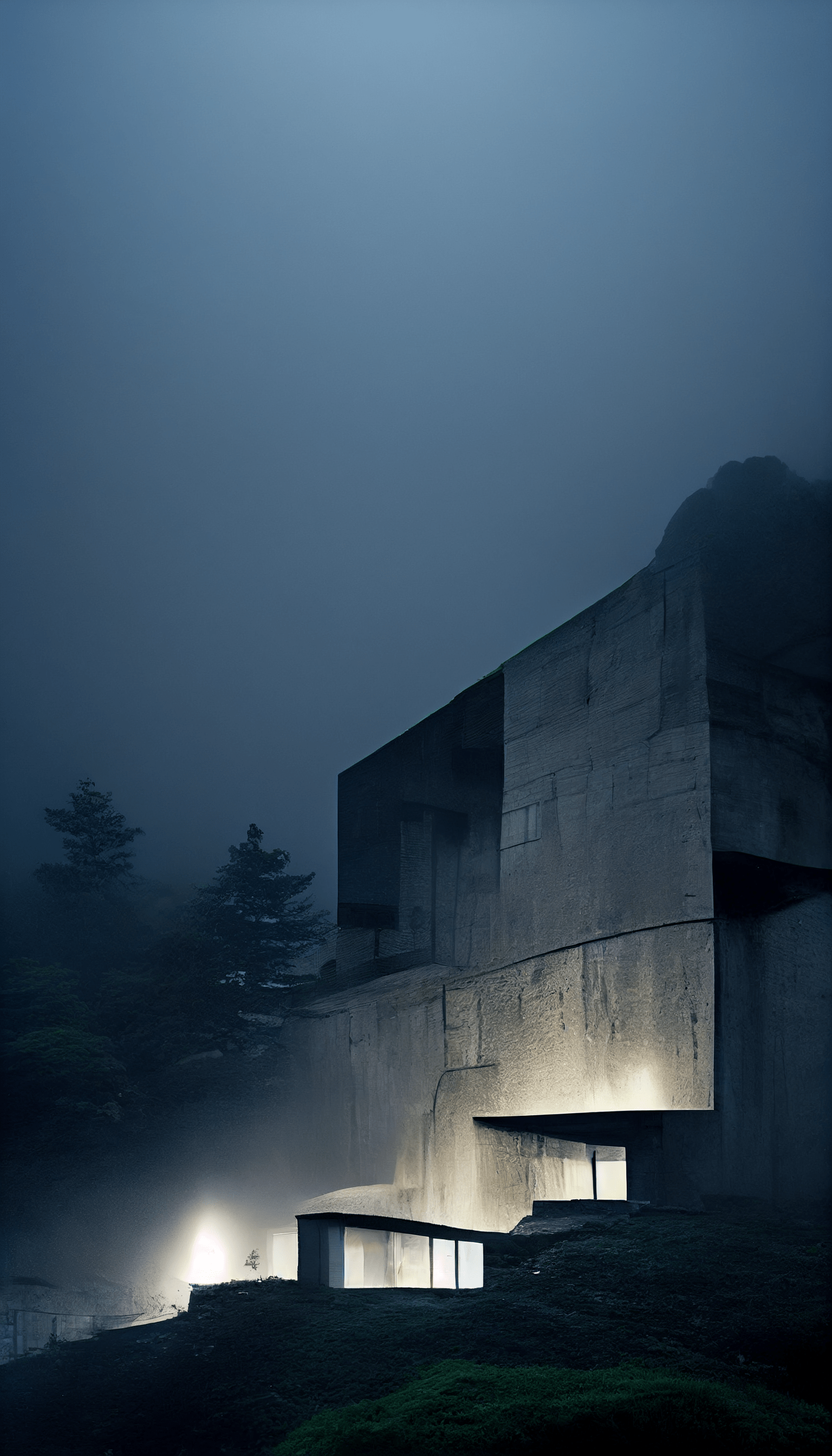 **tadao ando brutalism house on a cliff in the dark surrounded by foggy lights --w 1080 --h 1920 --upbeta** - Upscaled (Beta) by <@956866923587596328> (fast)